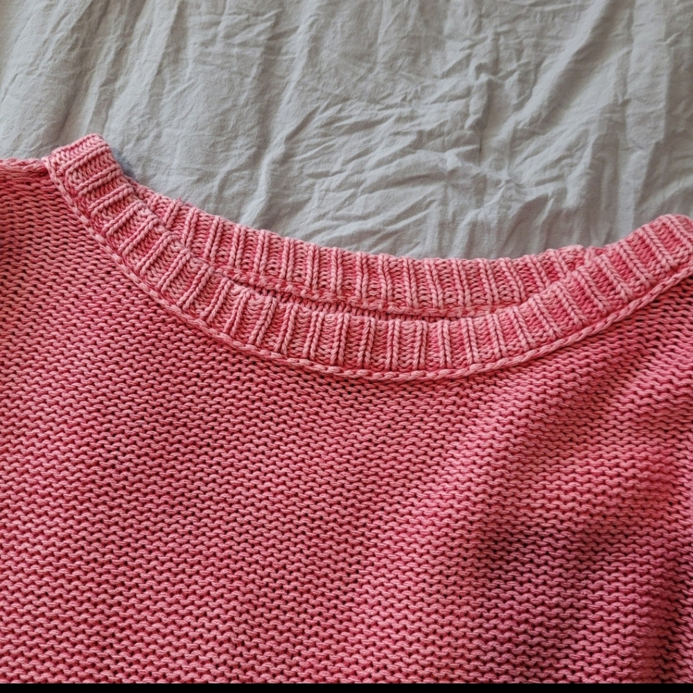 American Eagle Womens SZ XS Oversized crop Cotton‎ Knit Sweater distressed Pink - Picture 6 of 11